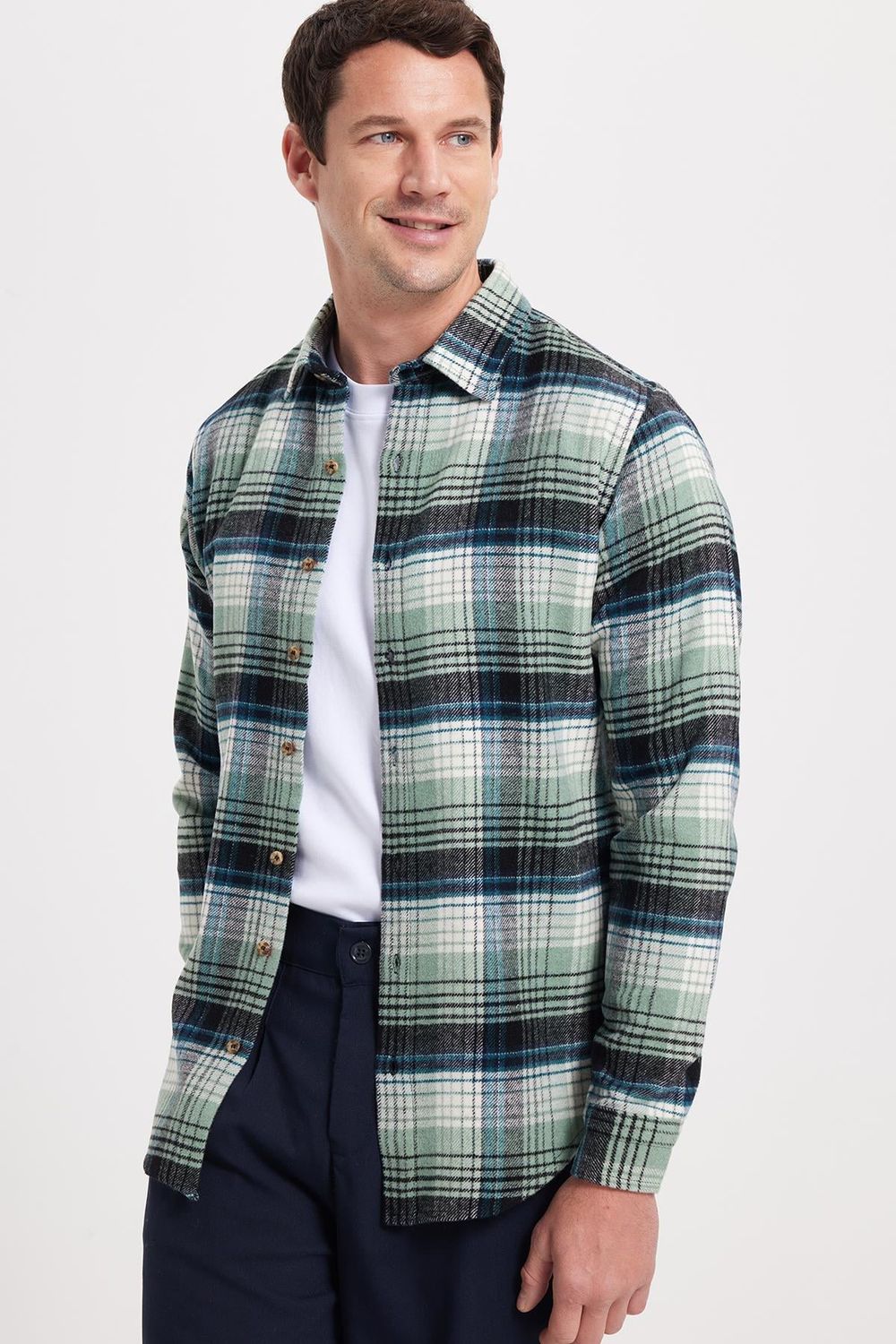 Erkek Slim Fit Dar Kesim Kareli Kışlık Oduncu Gömlek