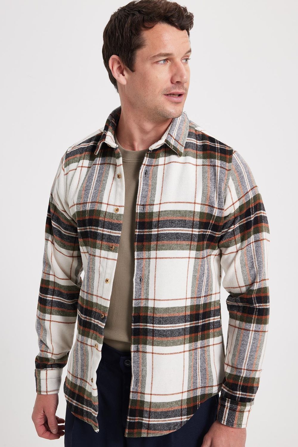 Erkek Slim Fit Dar Kesim Kareli Kışlık Oduncu Gömlek