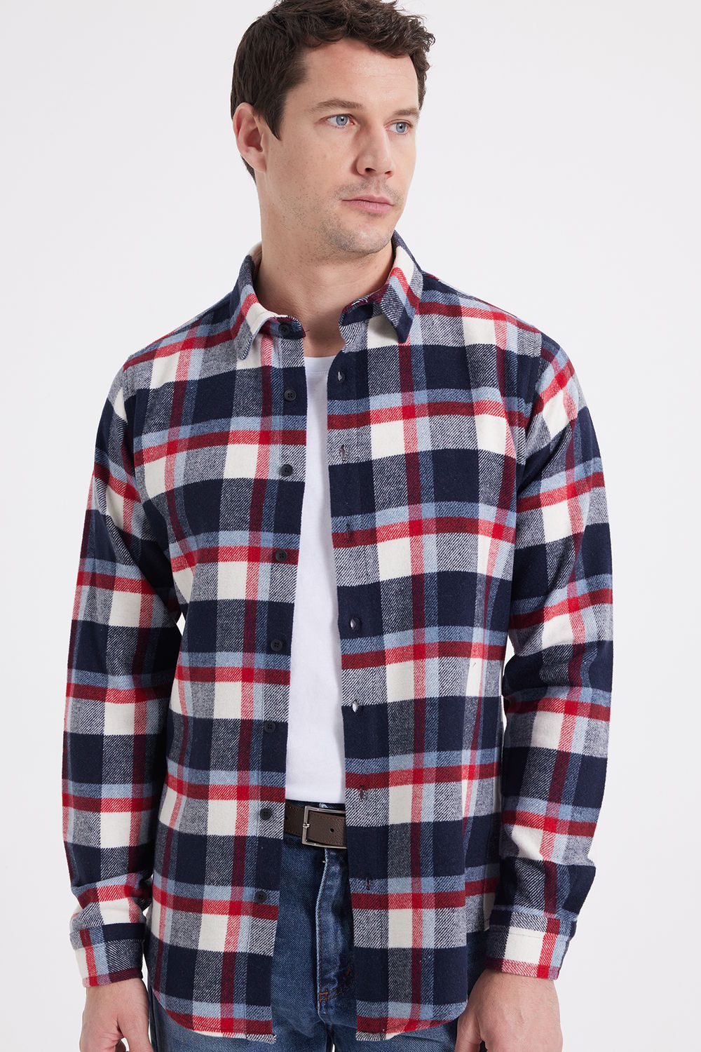Erkek Slim Fit Dar Kesim Kareli Kışlık Oduncu Gömlek
