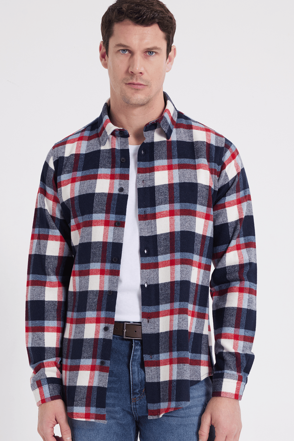 Erkek Slim Fit Dar Kesim Kareli Kışlık Oduncu Gömlek