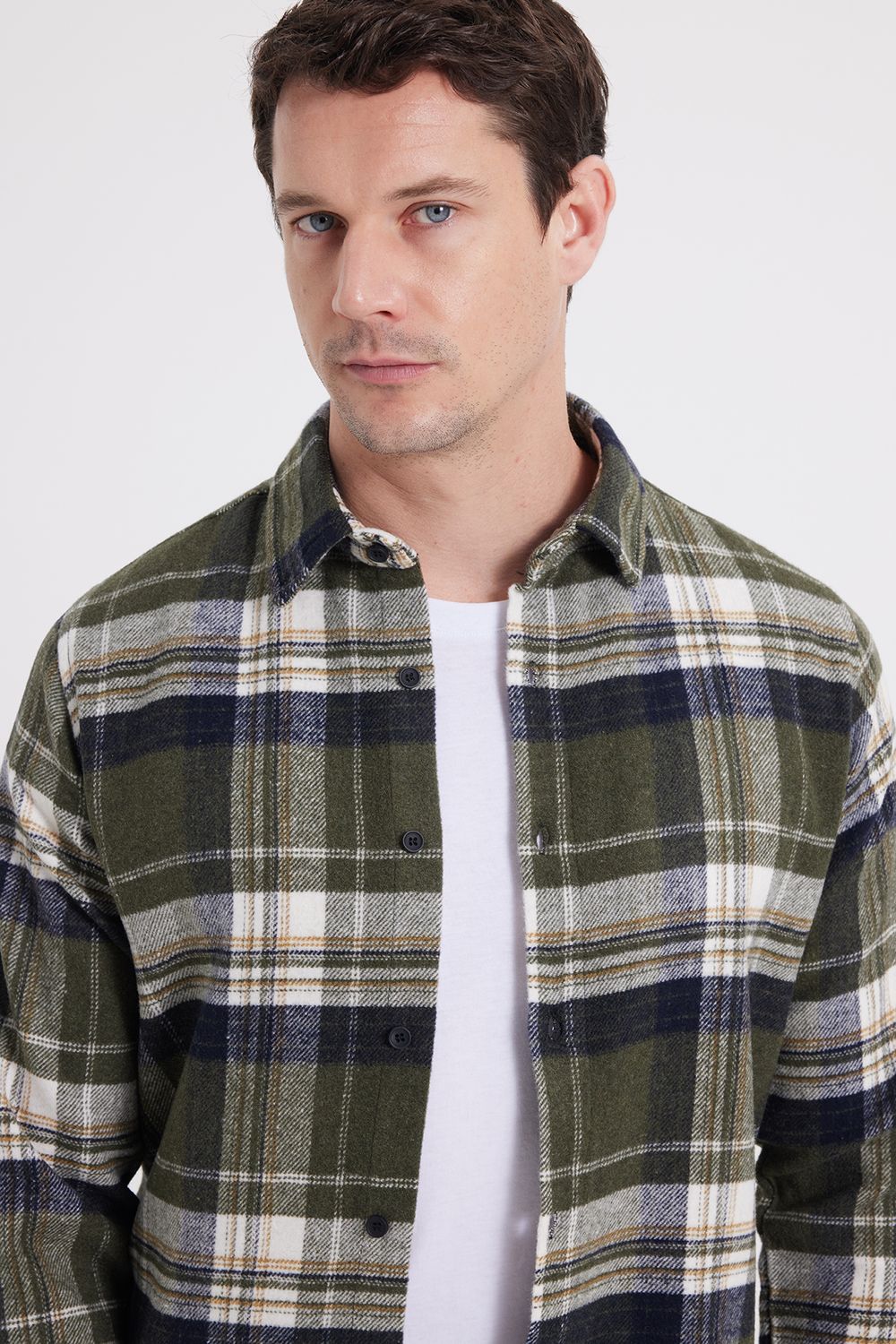 Erkek Slim Fit Dar Kesim Kareli Kışlık Oduncu Gömlek