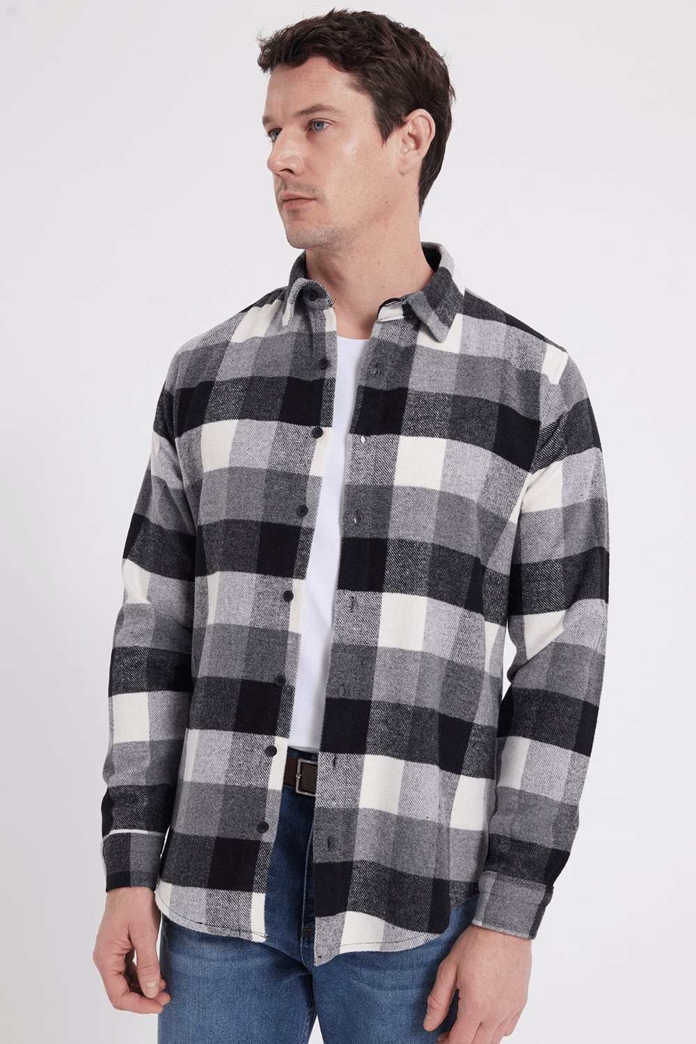 Erkek Slim Fit Dar Kesim Kareli Kışlık Oduncu Gömlek