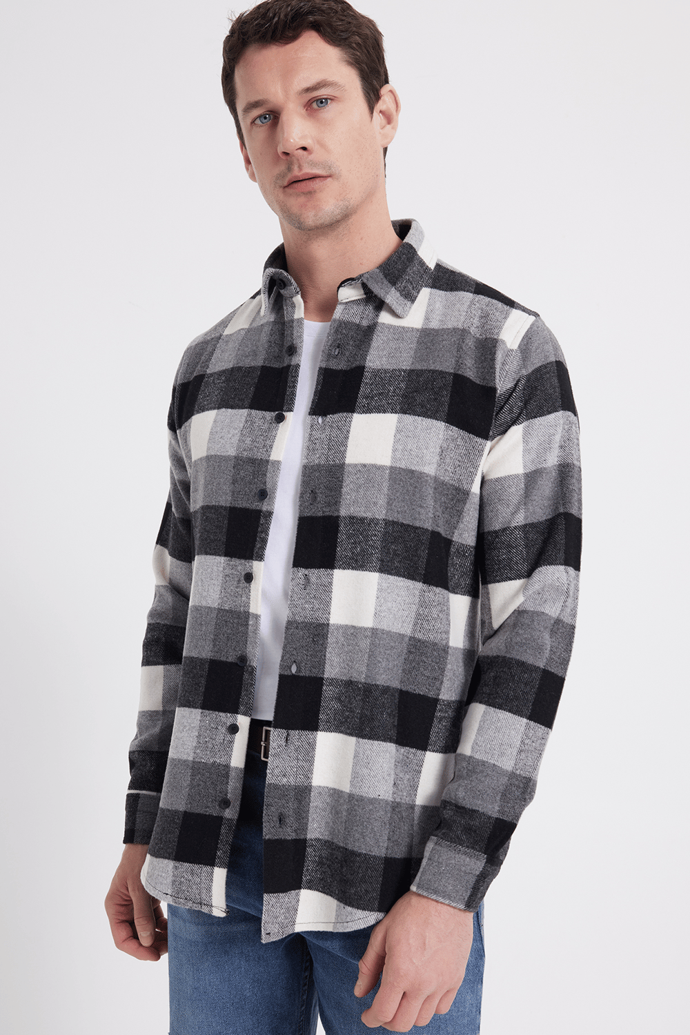 Erkek Slim Fit Dar Kesim Kareli Kışlık Oduncu Gömlek
