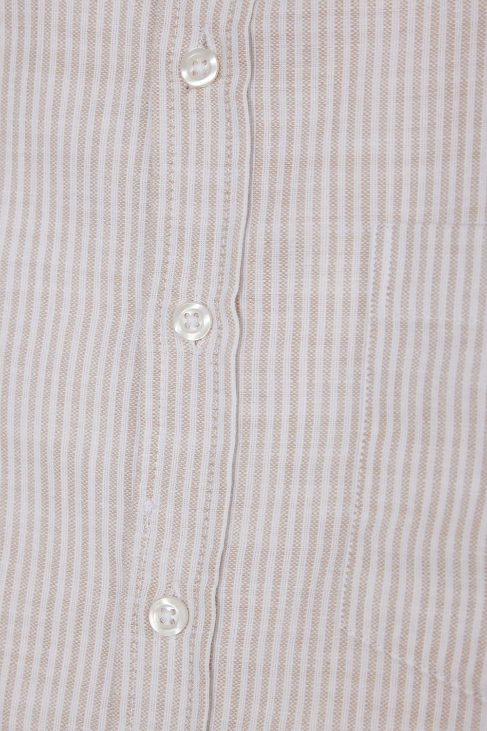 Erkek Slim Fit Dar Kesim Yaka Düğmeli Çizgili Uzun Kollu Cepli Keten Efektli Gömlek