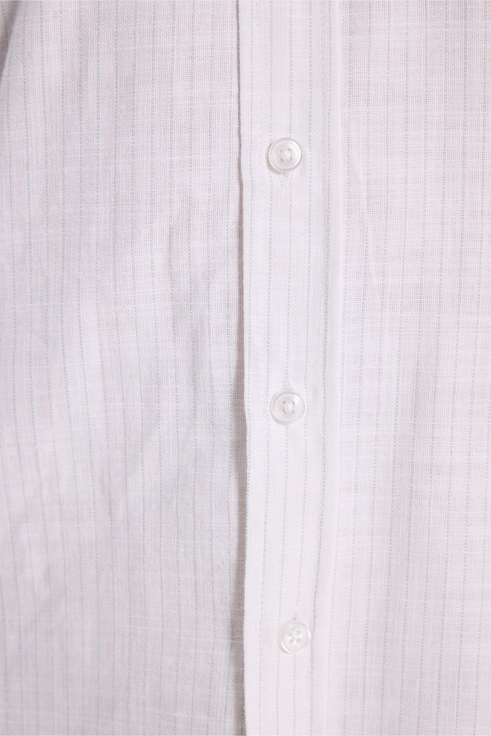 Erkek Slim Fit Dar Kesim %100 Pamuk Düğmeli Yaka Çizgili Uzun Kollu Cepli Keten Efektli Yeşil Gömlek