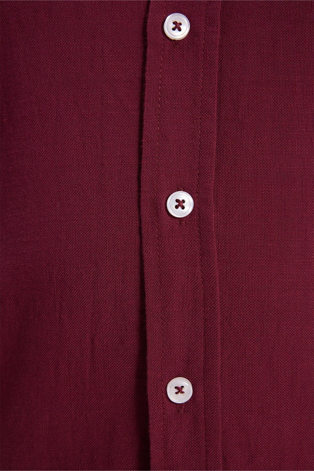 Erkek Slim Fit Dar Kesim %100 Pamuk Düğmeli Yaka Flam Keten Bordo Gömlek
