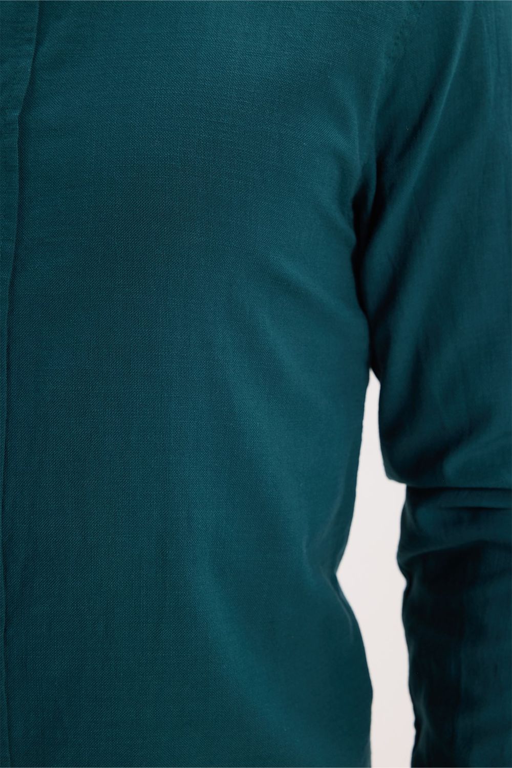 Erkek Slim Fit Dar Kesim %100 Pamuk Düğmeli Yaka Flam Keten Yeşil Gömlek