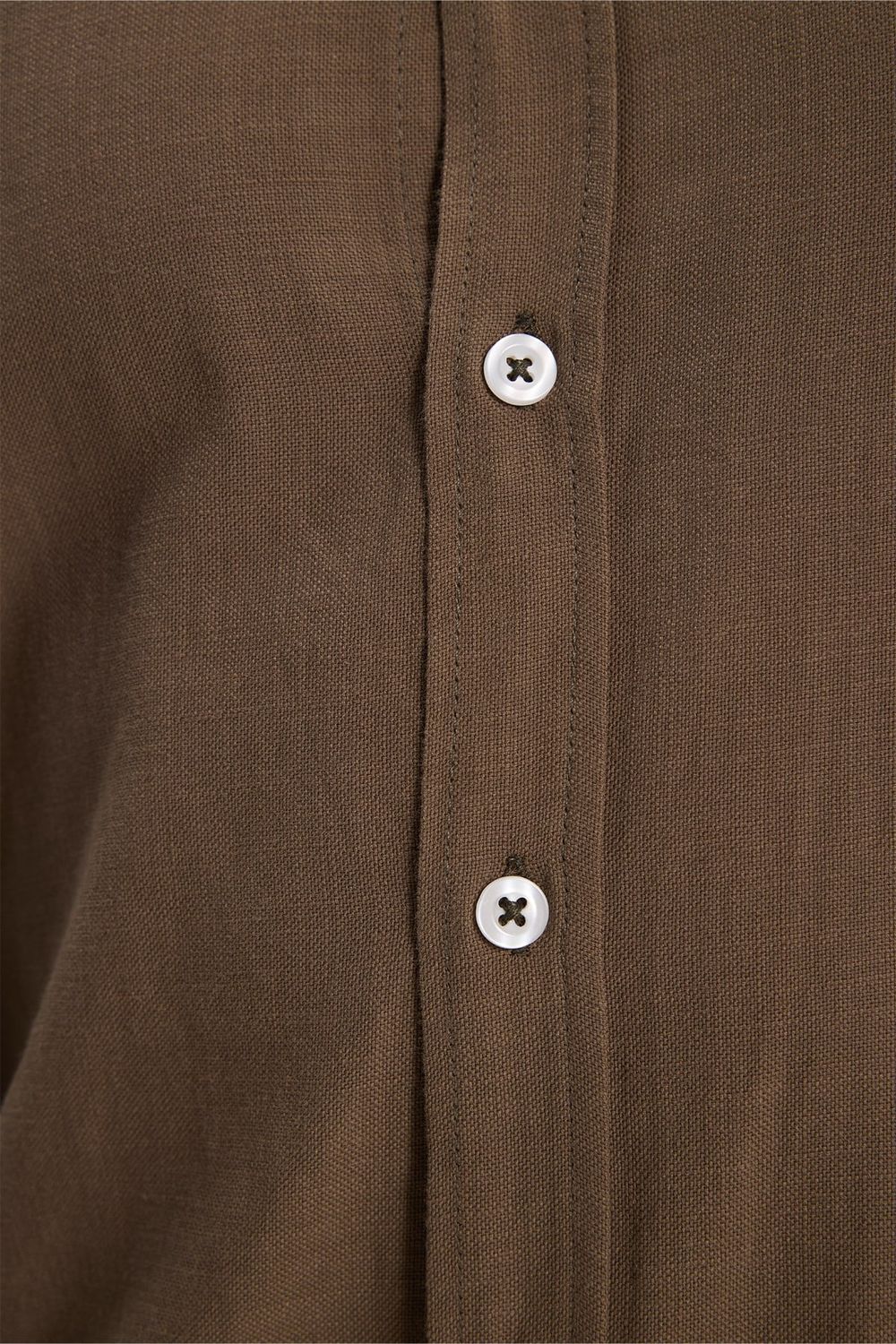 Erkek Slim Fit Dar Kesim %100 Pamuk Düğmeli Yaka Flam Keten Haki Gömlek