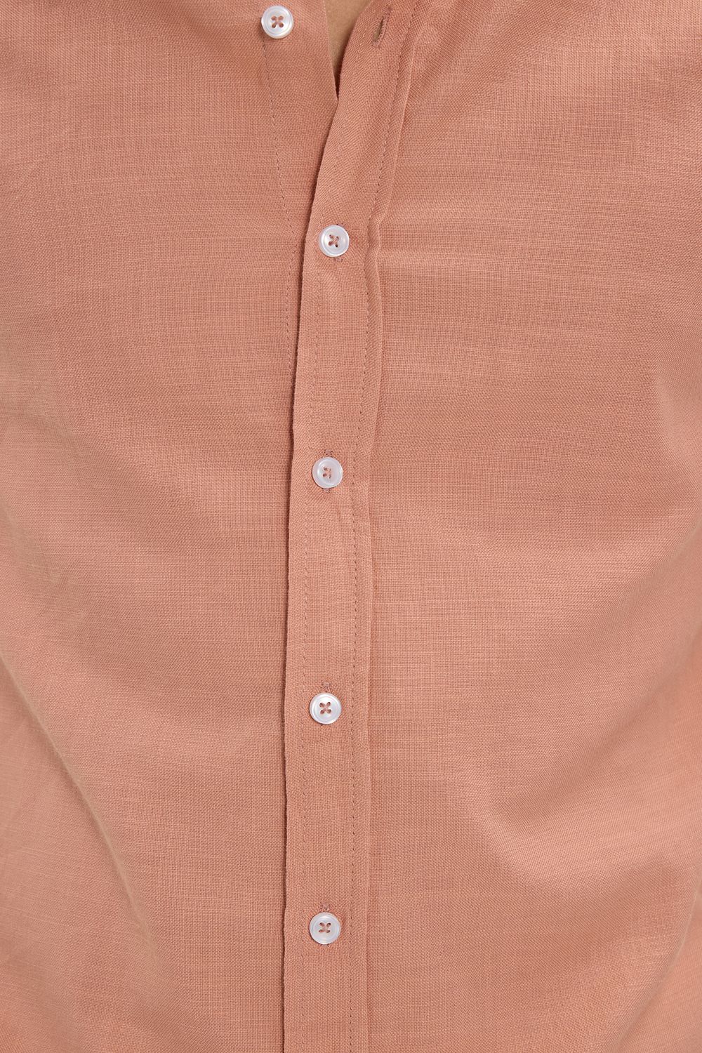 Erkek Slim Fit Dar Kesim %100 Pamuk Düğmeli Yaka Flam Keten Turuncu Gömlek