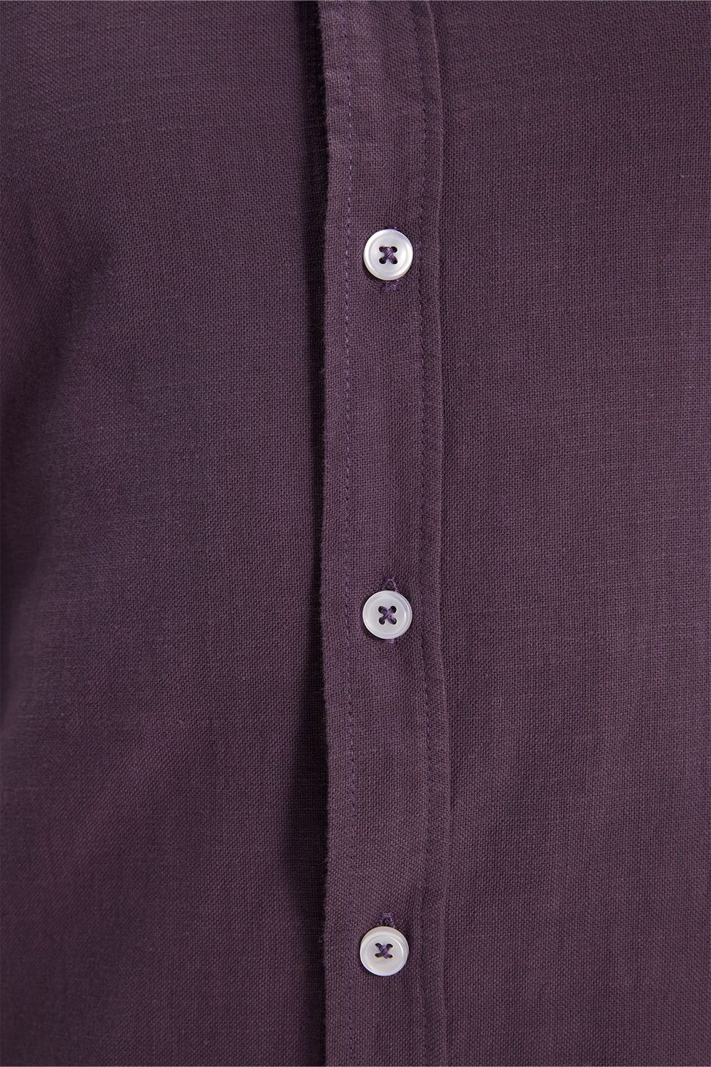 Erkek Slim Fit Dar Kesim %100 Pamuk Düğmeli Yaka Flam Keten Mor Gömlek