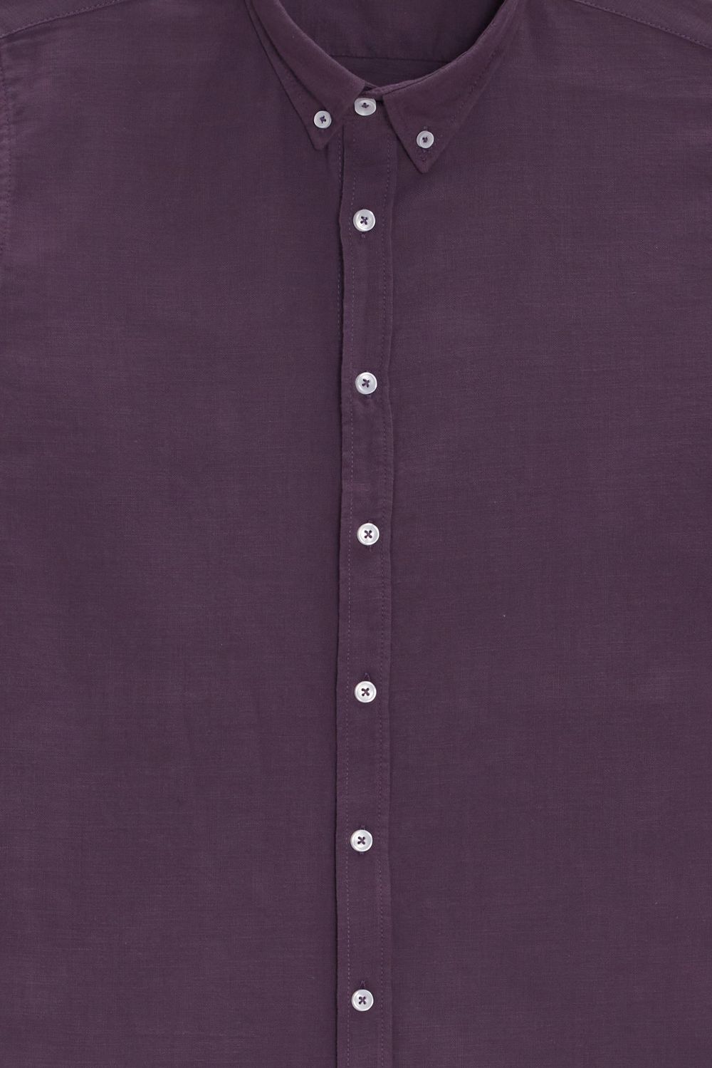 Erkek Slim Fit Dar Kesim %100 Pamuk Düğmeli Yaka Flam Keten Mor Gömlek