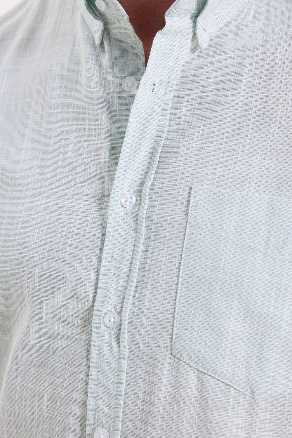 Erkek Slim Fit Dar Kesim Uzun Kollu %100 Pamuk Keten Efektli Düğmeli Yaka Rahat Yeşil Gömlek