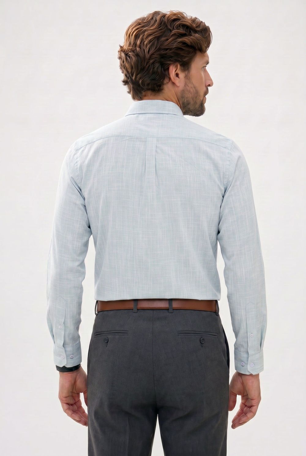 Erkek Slim Fit Dar Kesim Uzun Kollu %100 Pamuk Keten Efektli Düğmeli Yaka Rahat Gömlek