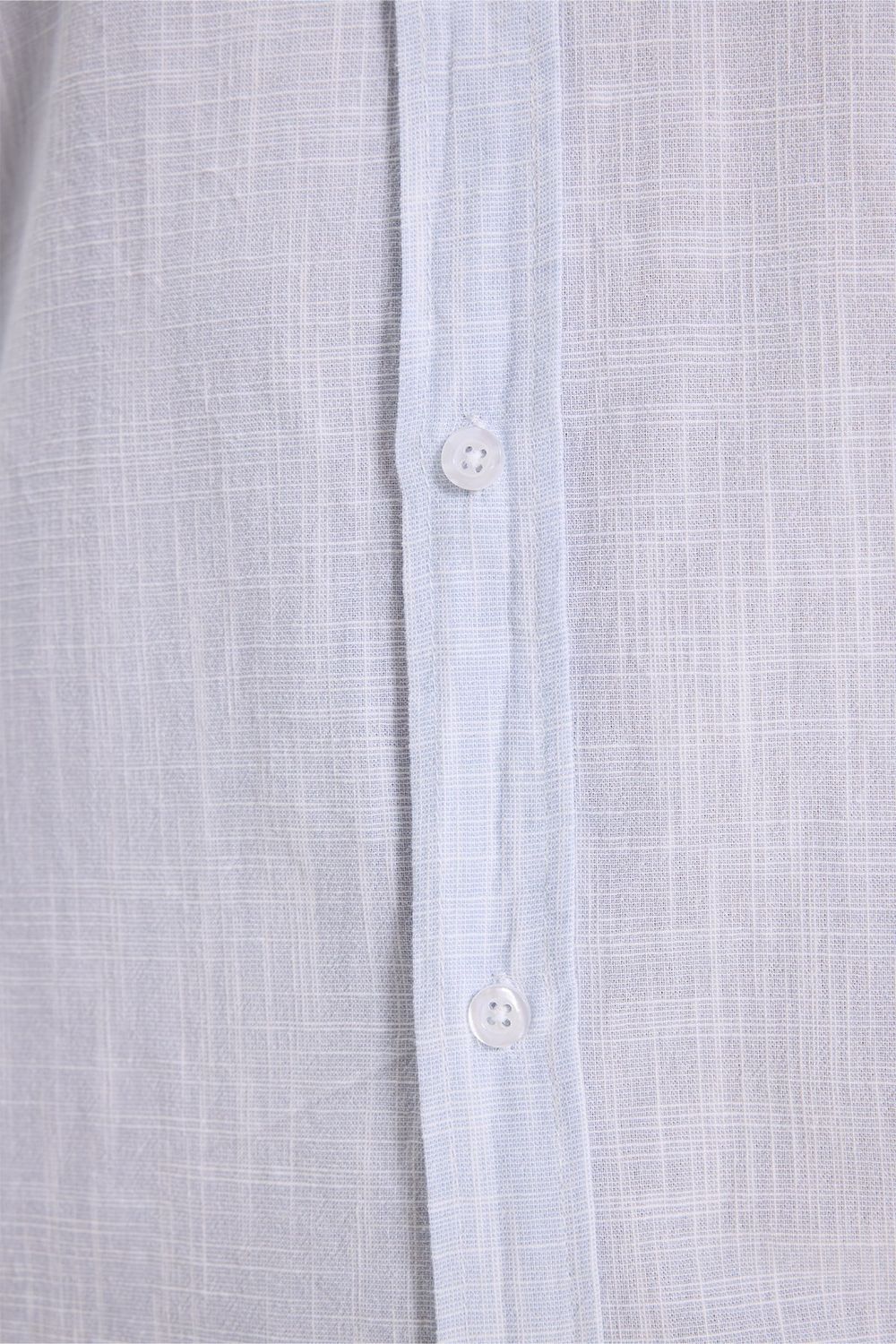 Erkek Slim Fit Dar Kesim Uzun Kollu %100 Pamuk Keten Efektli Düğmeli Yaka Rahat Mavi Gömlek