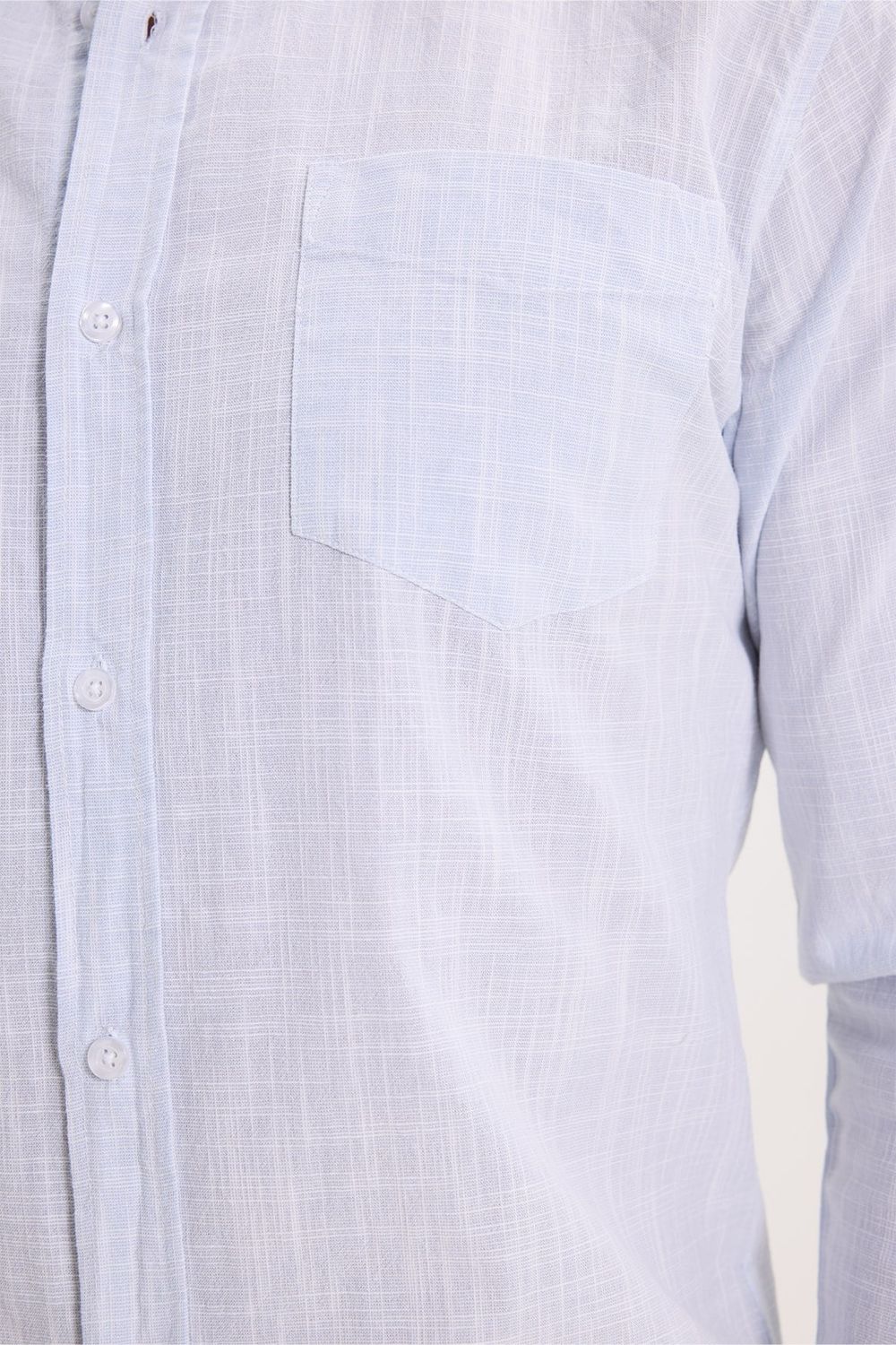 Erkek Slim Fit Dar Kesim Uzun Kollu %100 Pamuk Keten Efektli Düğmeli Yaka Rahat Mavi Gömlek