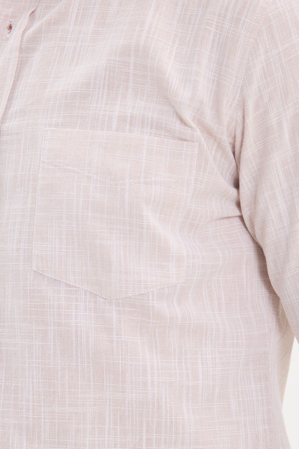 Erkek Slim Fit Dar Kesim Uzun Kollu %100 Pamuk Keten Efektli Düğmeli Yaka Rahat Bej Gömlek