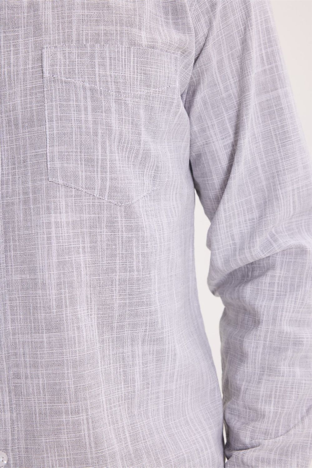 Erkek Slim Fit Dar Kesim Uzun Kollu %100 Pamuk Keten Efektli Düğmeli Yaka Rahat Gri Gömlek
