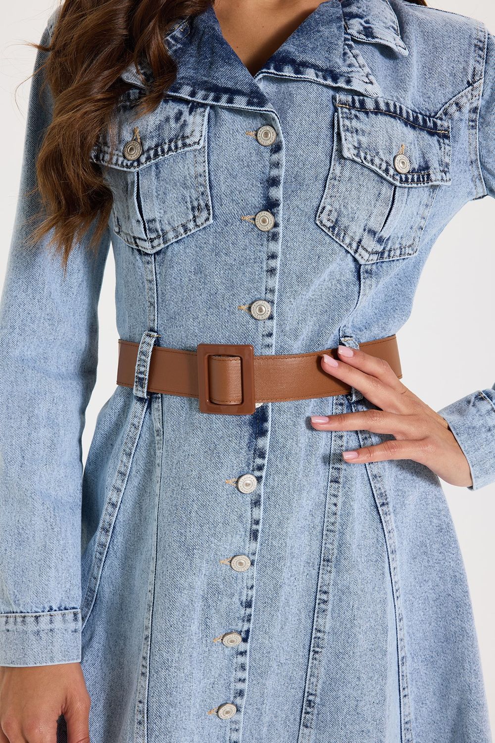 KADIN VOLANLI KEMERLİ 3418 DENIM ELBİSE