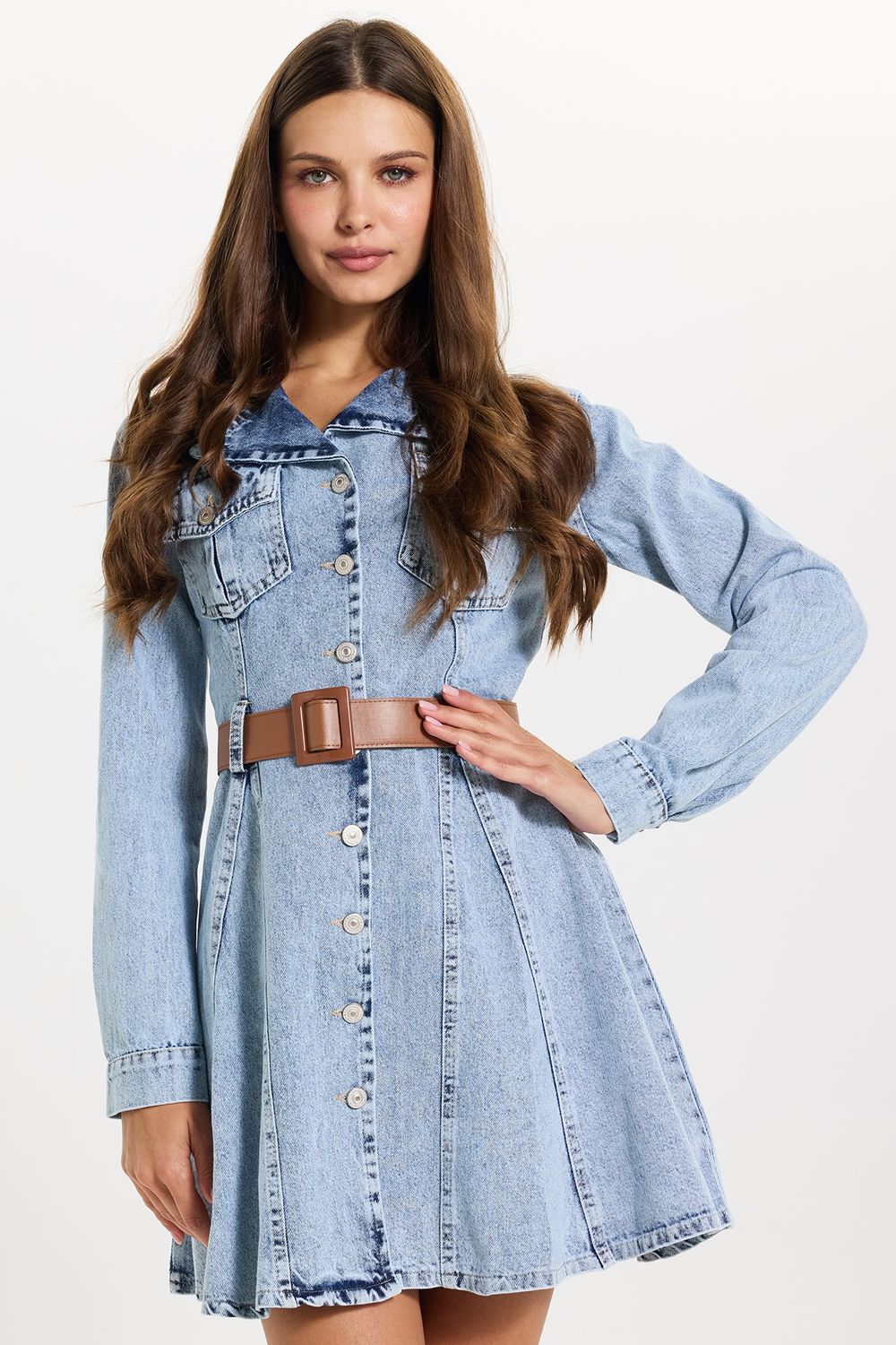 KADIN VOLANLI KEMERLİ 3418 DENIM ELBİSE