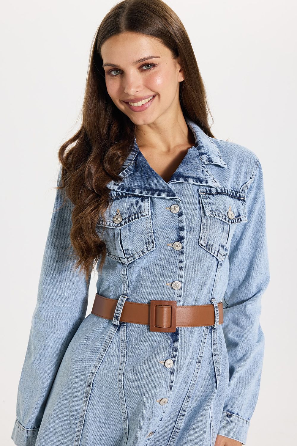 KADIN VOLANLI KEMERLİ 3418 DENIM ELBİSE
