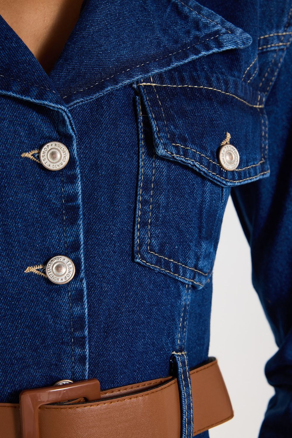 KADIN VOLANLI KEMERLİ 3418 DENIM ELBİSE