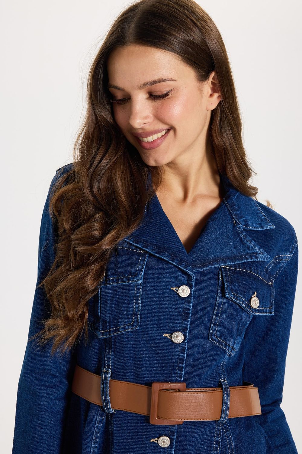 KADIN VOLANLI KEMERLİ 3418 DENIM ELBİSE
