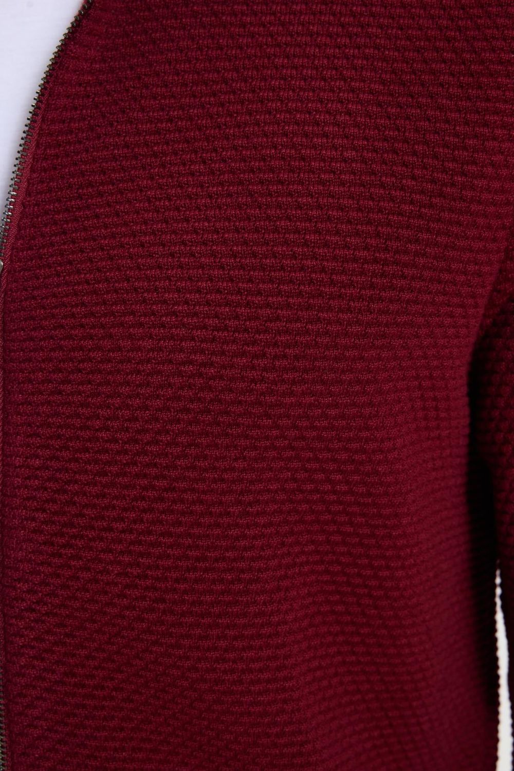 Erkek Standart Fit Normal Kesim Desenli Yarım Balıkçı Yaka Fermuarlı Bordo Hırka