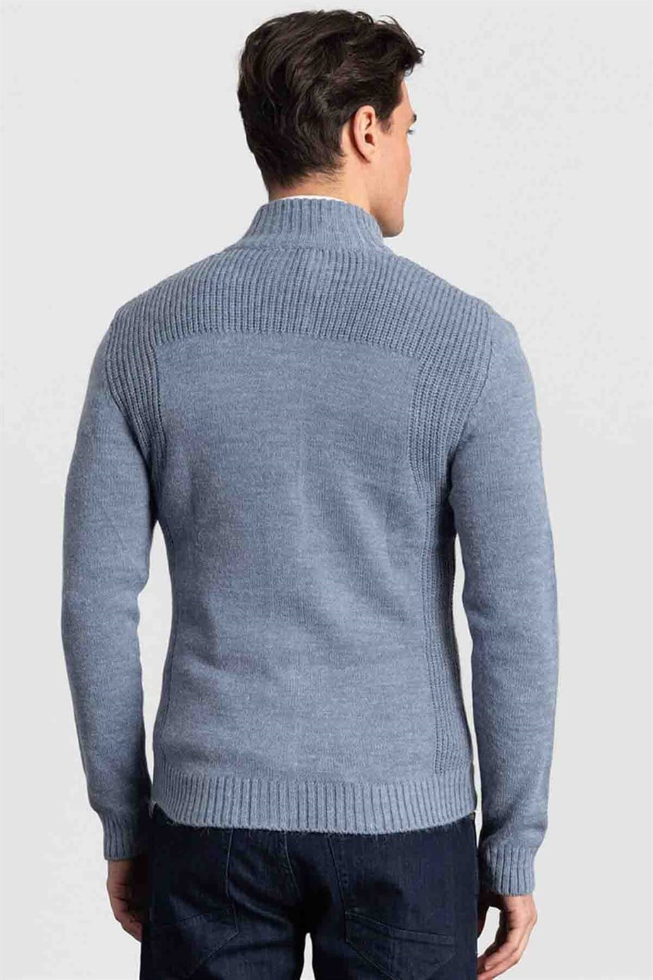 Slim Fit Dar Kesim Kendinden Desenli Düğmeli Kalın Erkek Hırka
