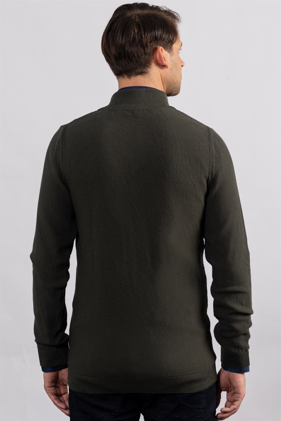 slim fit düz armürlü fermuarlı erkek hırka