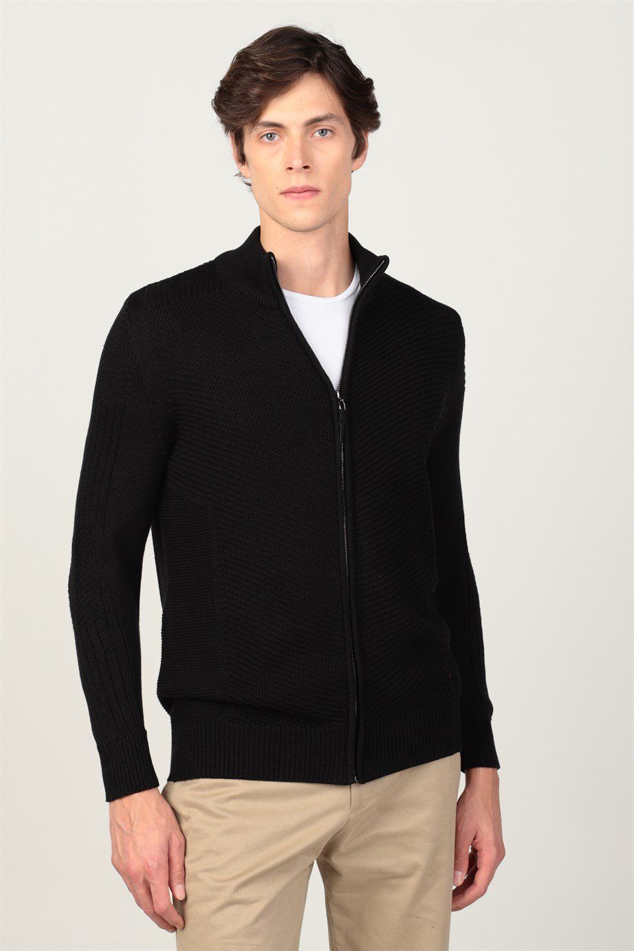 Slim Fit Dar Kesim Kendinden Desenli Erkek Hırka