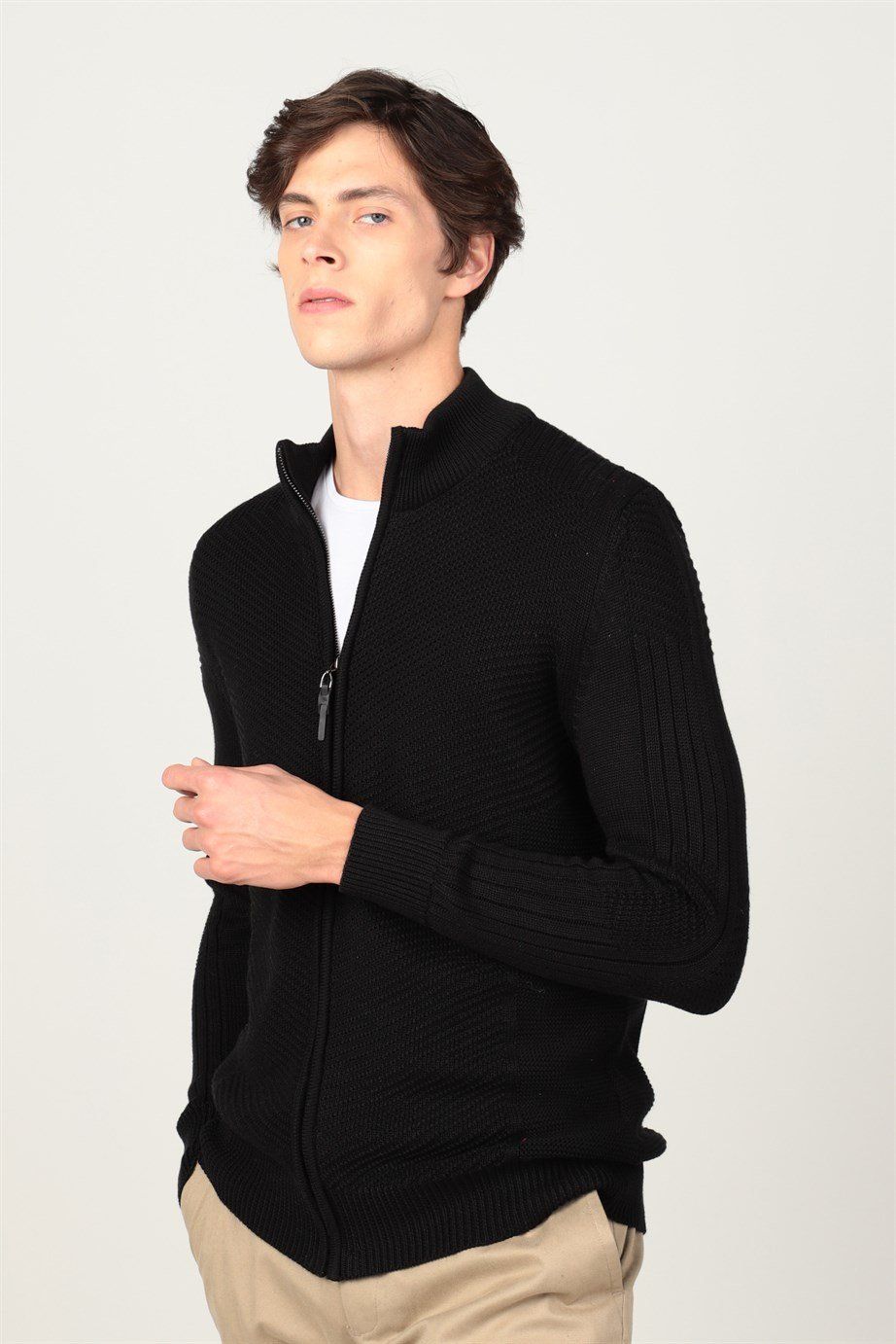 Slim Fit Dar Kesim Kendinden Desenli Erkek Hırka