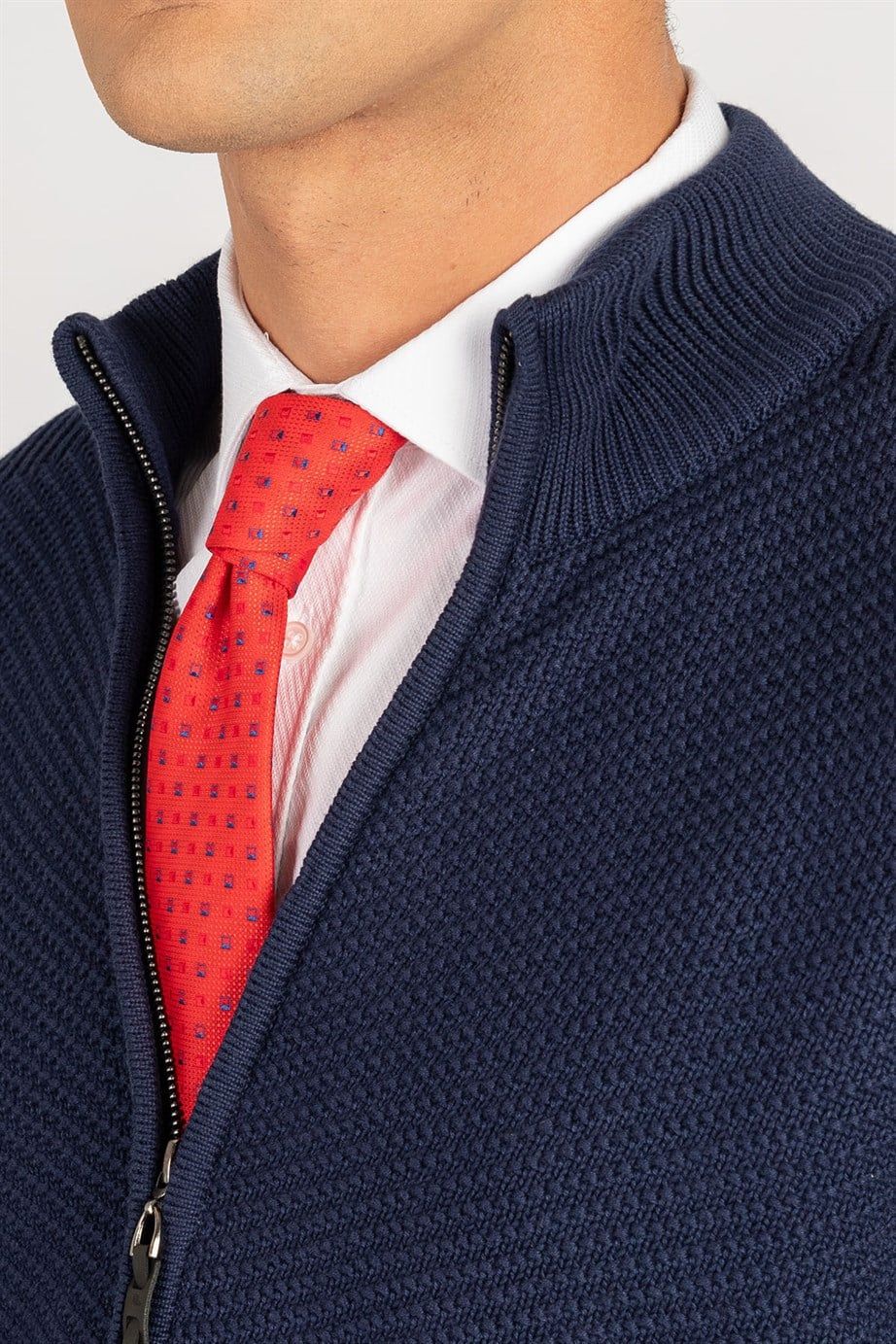 Slim Fit Dar Kesim Kendinden Desenli Erkek Hırka