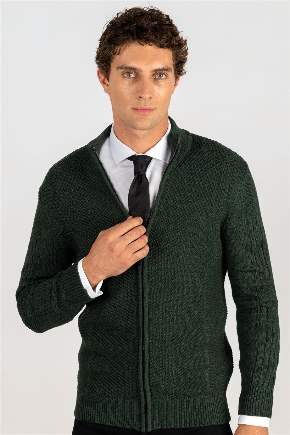 Slim Fit Dar Kesim Kendinden Desenli Erkek Hırka