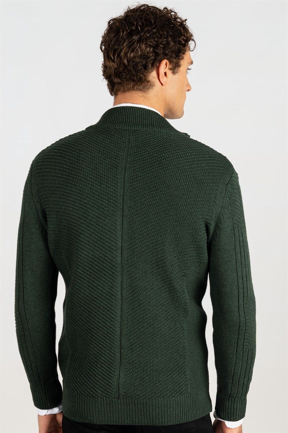 Slim Fit Dar Kesim Kendinden Desenli Erkek Hırka
