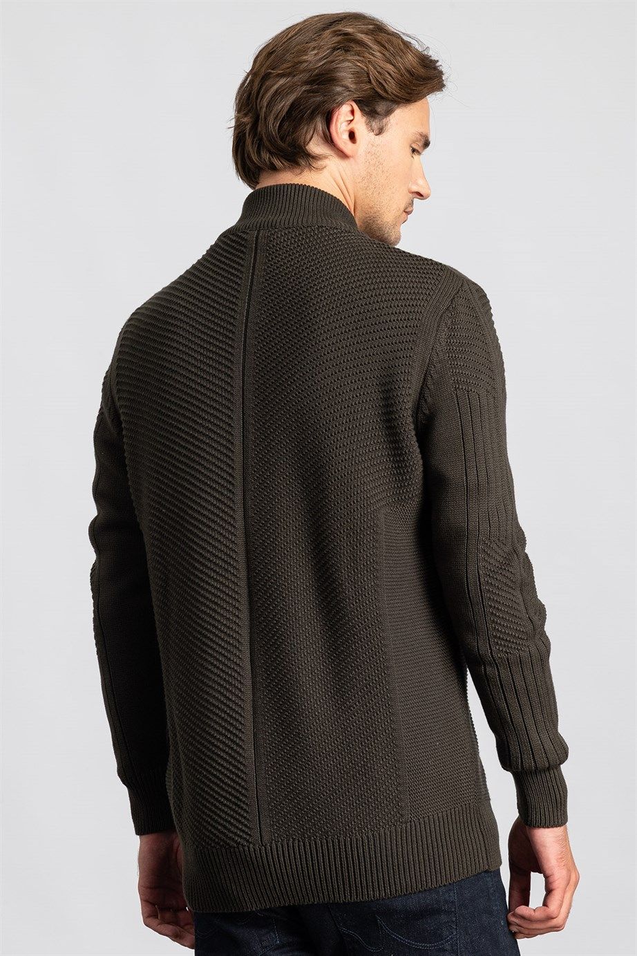 Slim Fit Dar Kesim Kendinden Desenli Erkek Hırka