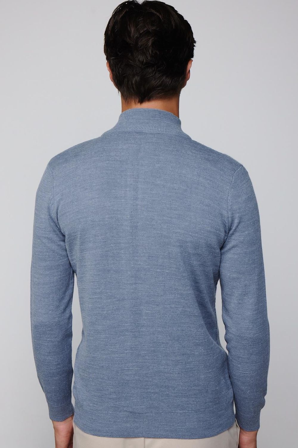 Slim Fit Desenli Dik Yaka Fermuarlı İndigo Erkek Hırka