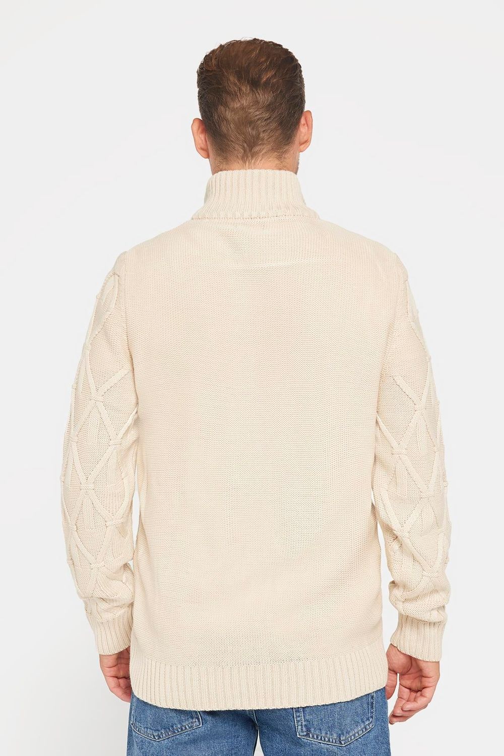 Slim Fit Desenli Dik Yaka  Fermuarlı Erkek Hırka
