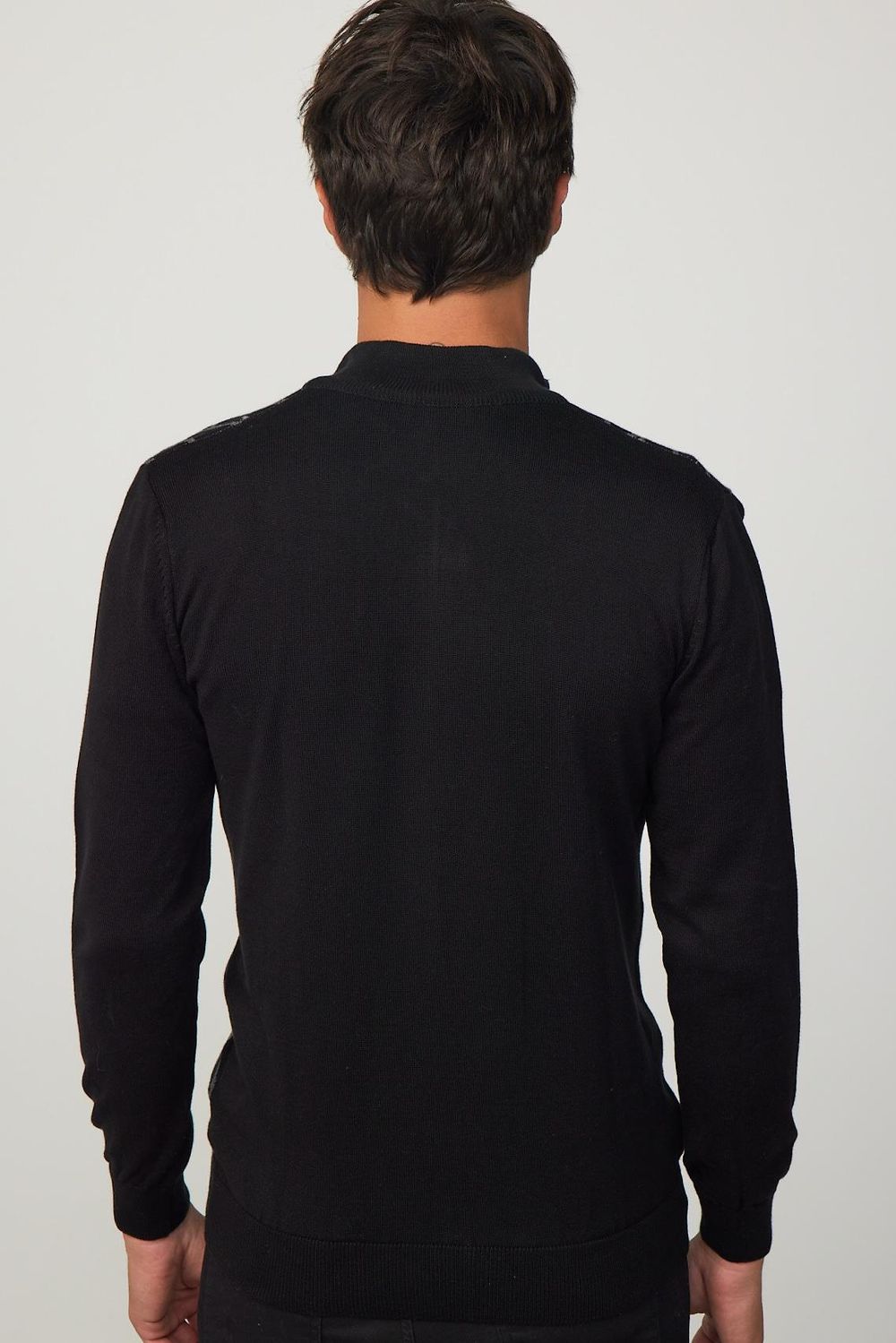 Erkek Slim Fit Dar Kesim Yarım Balıkçı Yaka Fermuarlı Önü Desenli Hırka