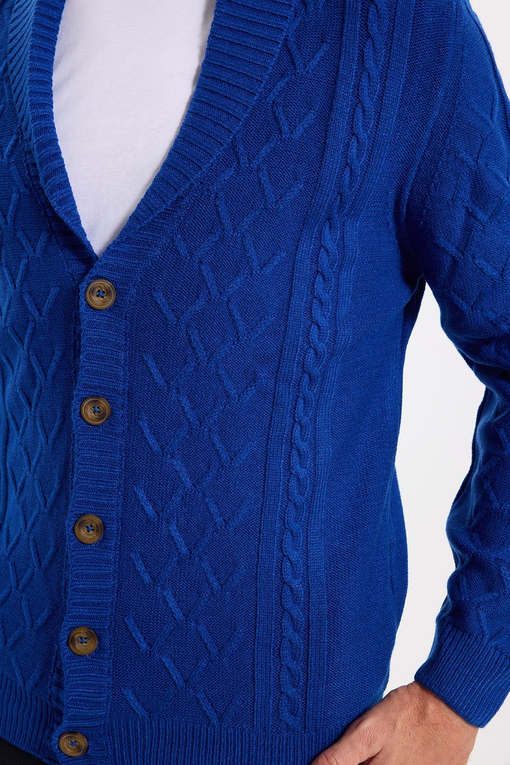 Slim Fit Dar Kesim Desenli Yumuşak Dokulu Düğmeli Sax Mavi Erkek Hırka