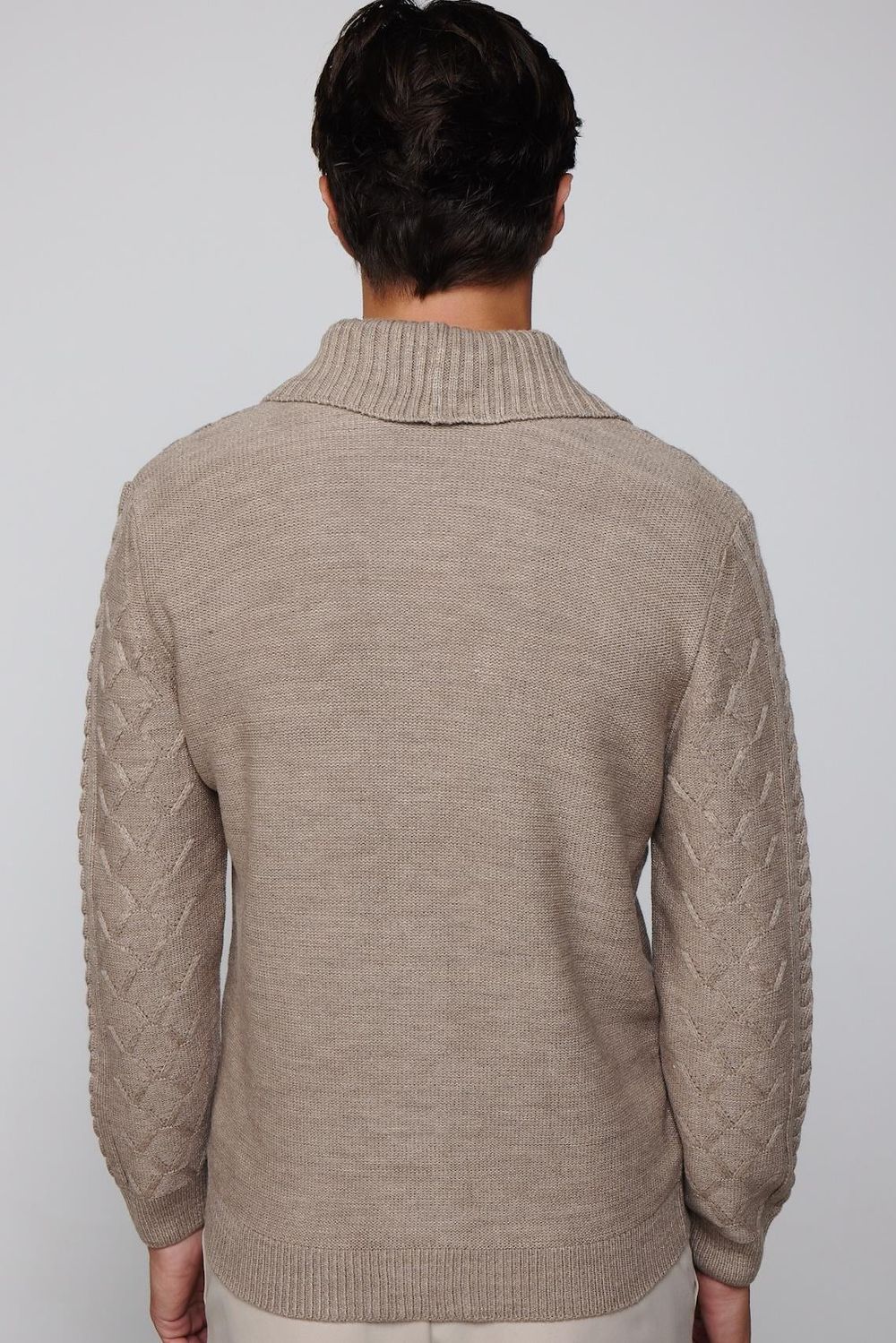Slim Fit Dar Kesim Desenli Yumuşak Dokulu Düğmeli Kahverengi Erkek Hırka