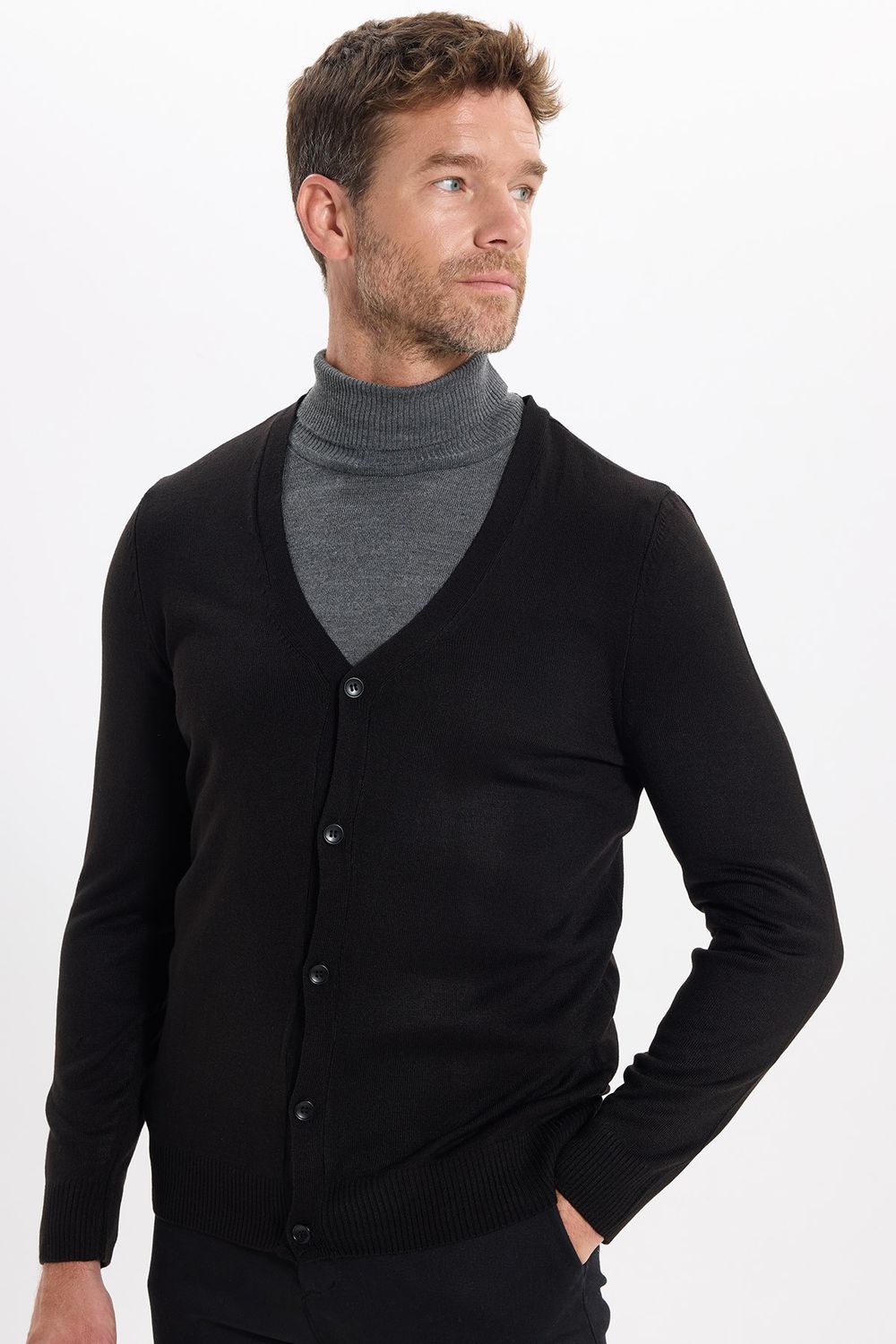 Slim Fit Dar Kesim Düğmeli Düz Tüylenmeyen Yumuşak Dokulu Erkek Hırka
