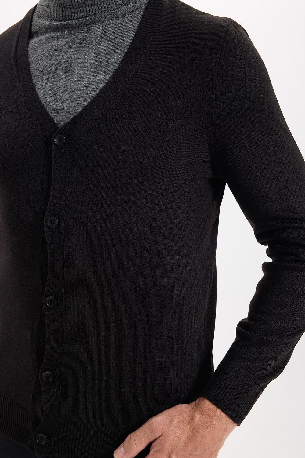 Slim Fit Dar Kesim Düğmeli Düz Tüylenmeyen Yumuşak Dokulu Erkek Hırka
