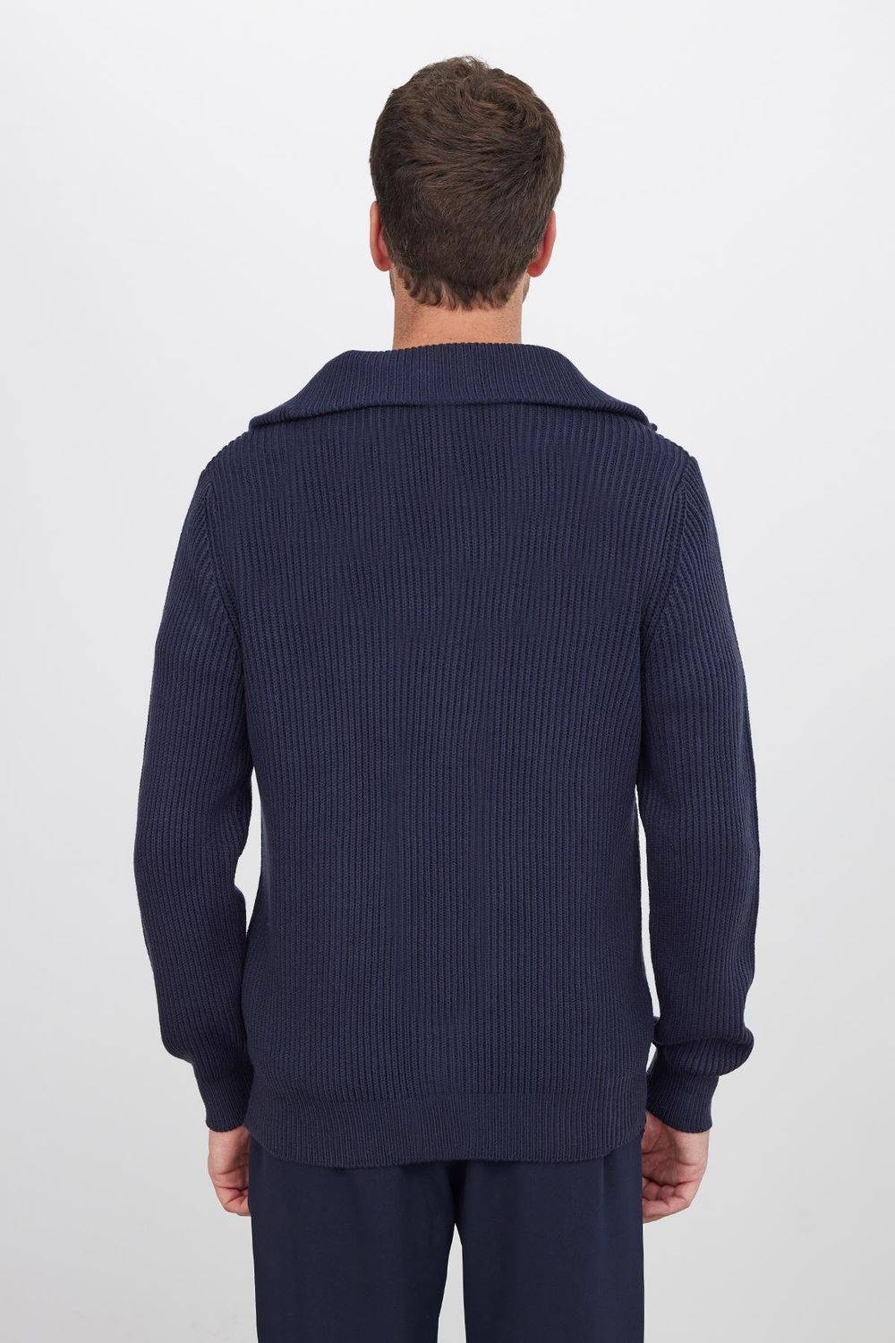 Erkek Slim Fit Dik Yaka Fermuarlı Lacivert Düz Hırka