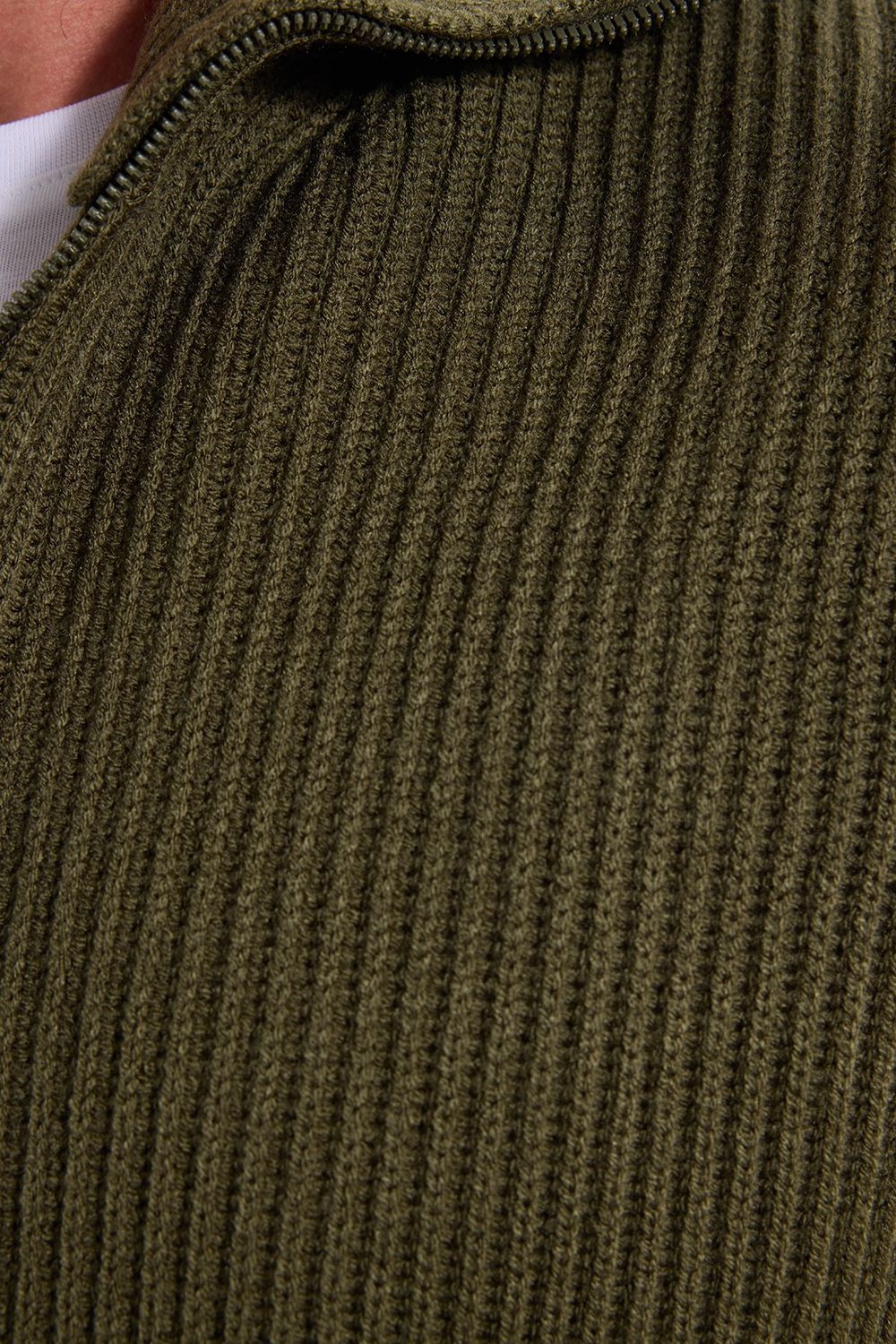 Erkek Slim Fit Dik Yaka Fermuarlı Haki Düz Hırka