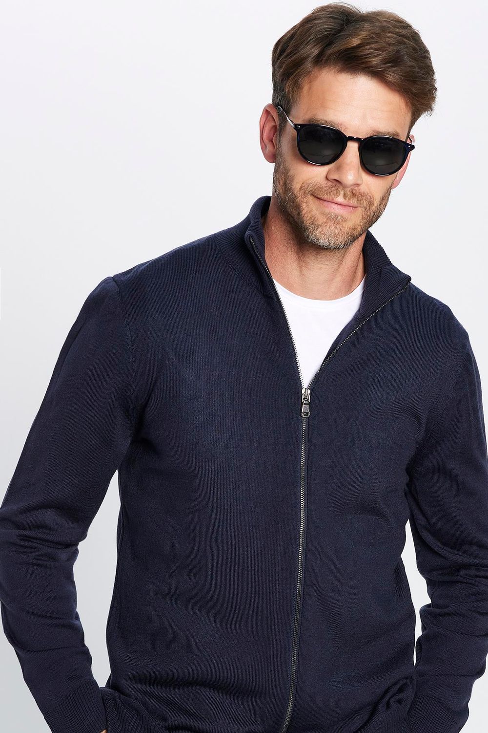 Erkek 3'lü Paket Siyah-Lacivert-Gri Slim Fit Dar Kesim Dik Yaka Fermuarlı Düz Hırka