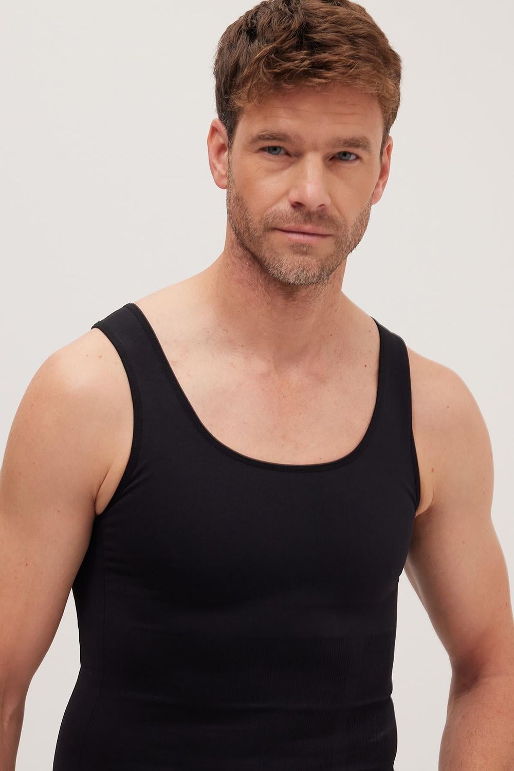 Erkek Süper Slim Fit Extra Dar Kesim Lastikli Siyah Atlet Korse