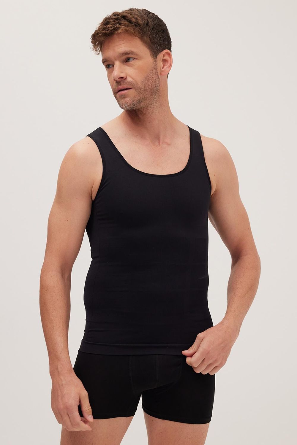 Erkek Süper Slim Fit Extra Dar Kesim Lastikli Siyah Atlet Korse