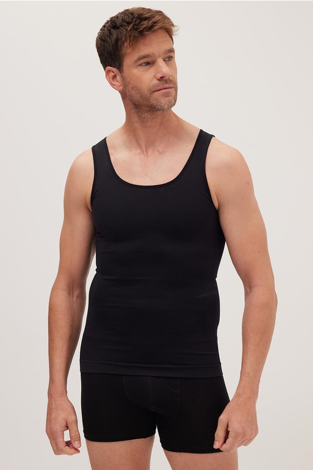 Erkek Süper Slim Fit Extra Dar Kesim Lastikli Siyah Atlet Korse