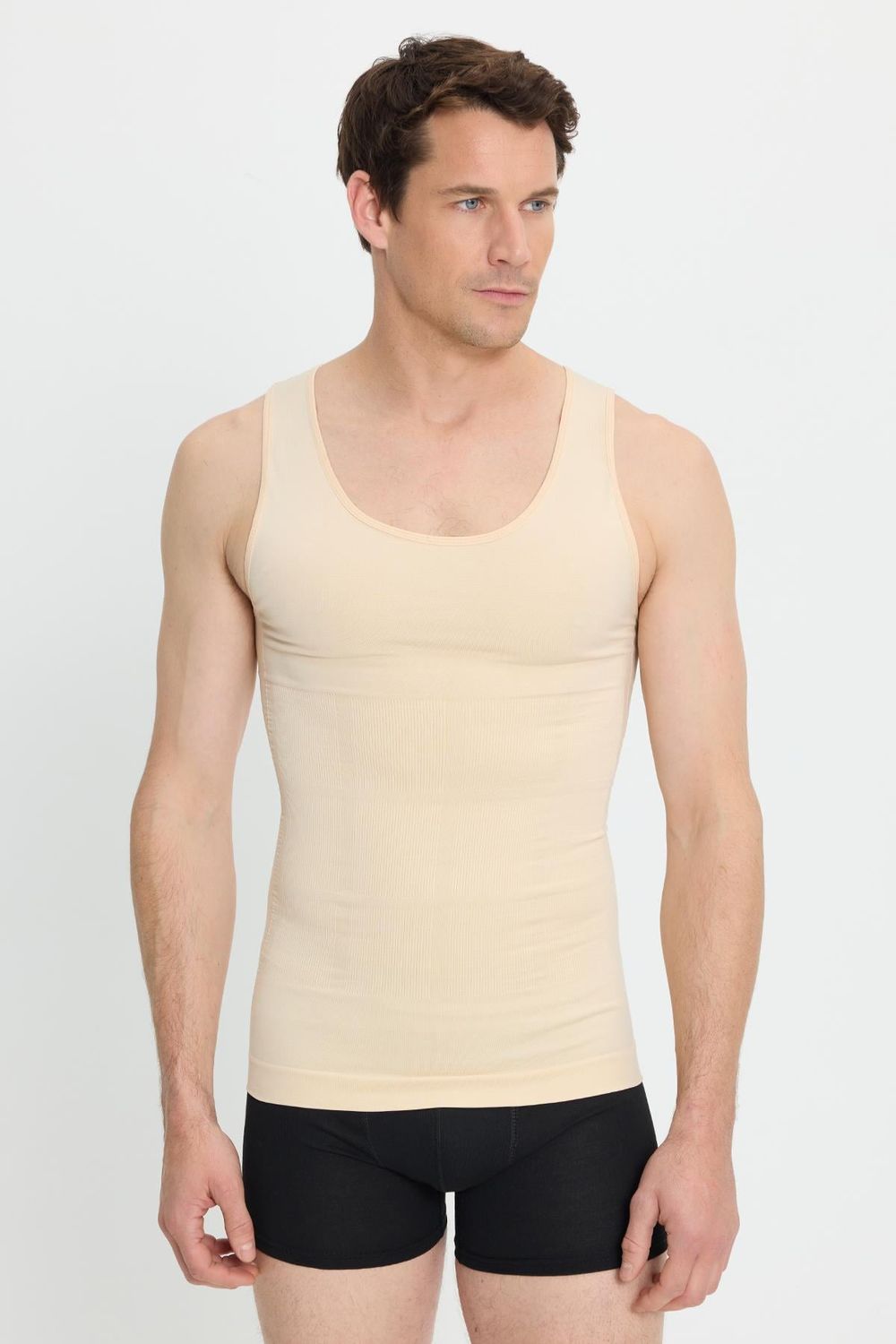 Erkek Süper Slim Fit Extra Dar Kesim Lastikli Siyah Atlet Korse