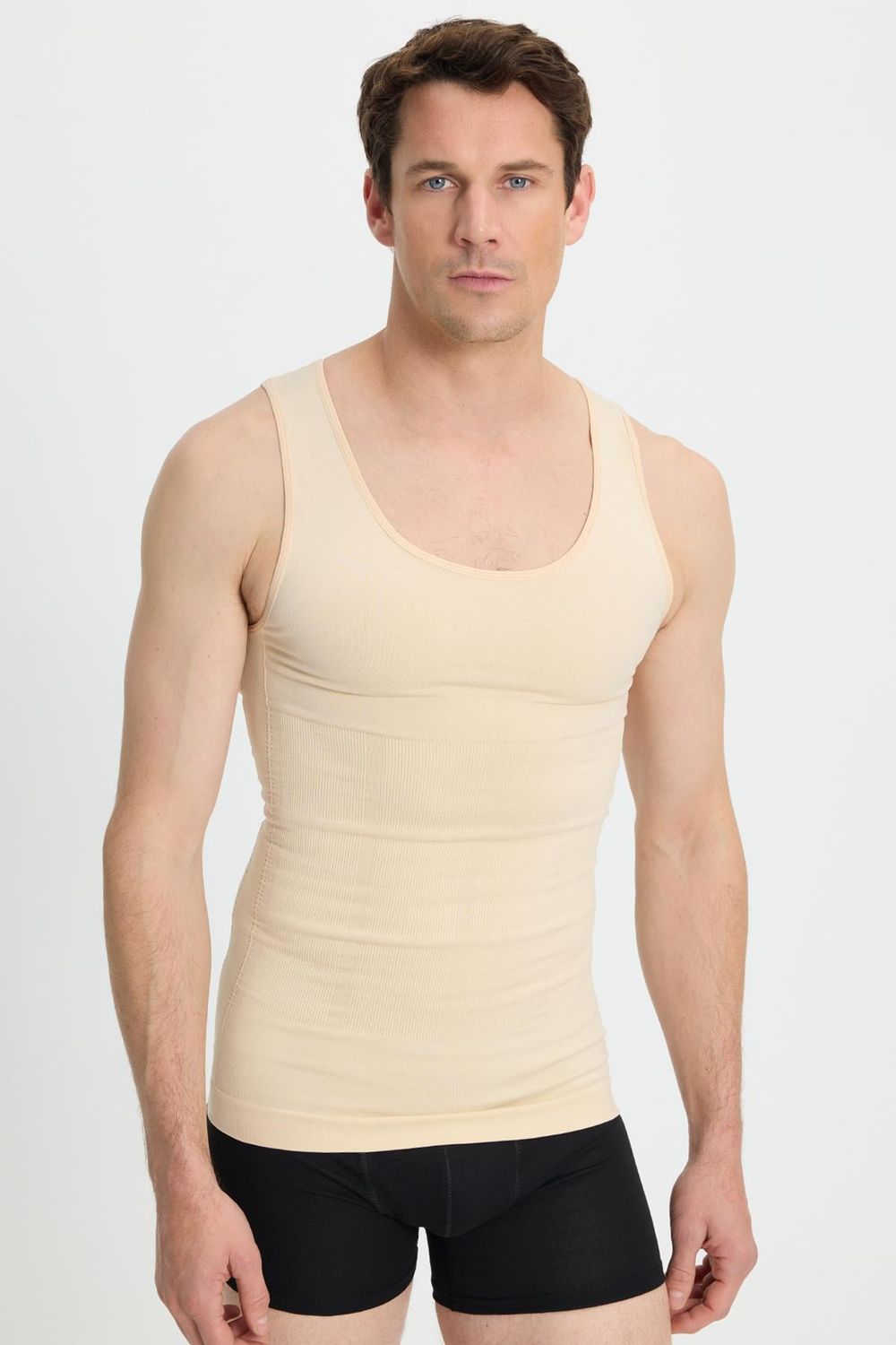 Erkek Süper Slim Fit Extra Dar Kesim Lastikli Siyah Atlet Korse
